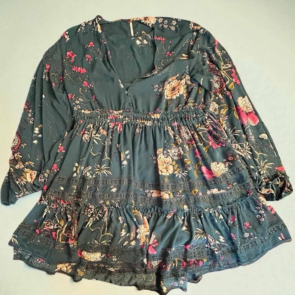 Women's Free People Cherry Blossom Mini Dress Green Floral Boho M